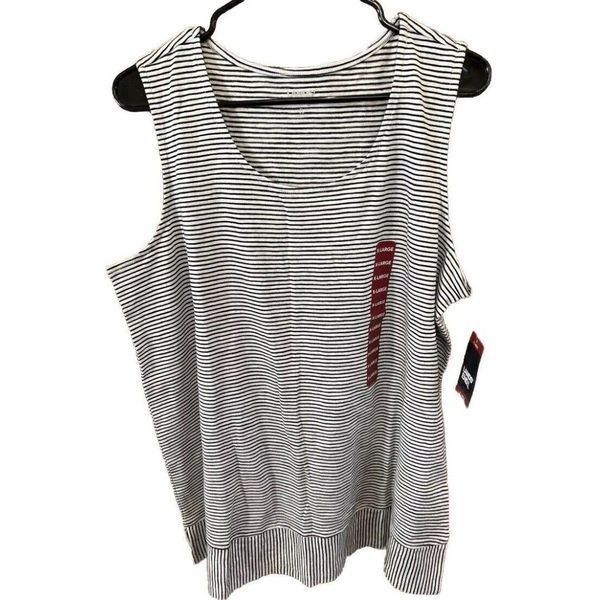 Lands' End Tank Top Women Shirt Scoop Neck 100% Cotton Striped Xl New Slits